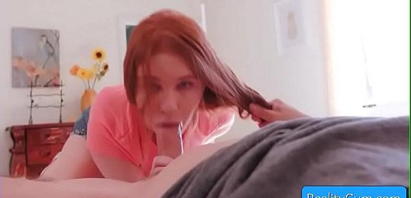  Amazing natural busty redhead sexy babe Scarlett Snow suck huge white thick dick and ride it hard